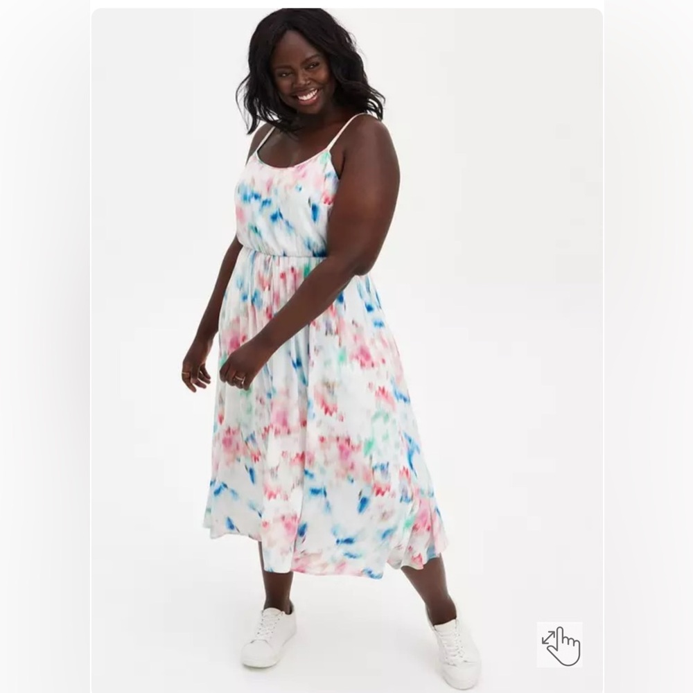 Torrid Ivory Abstract Pleated Gauze Midi Dress, size 2